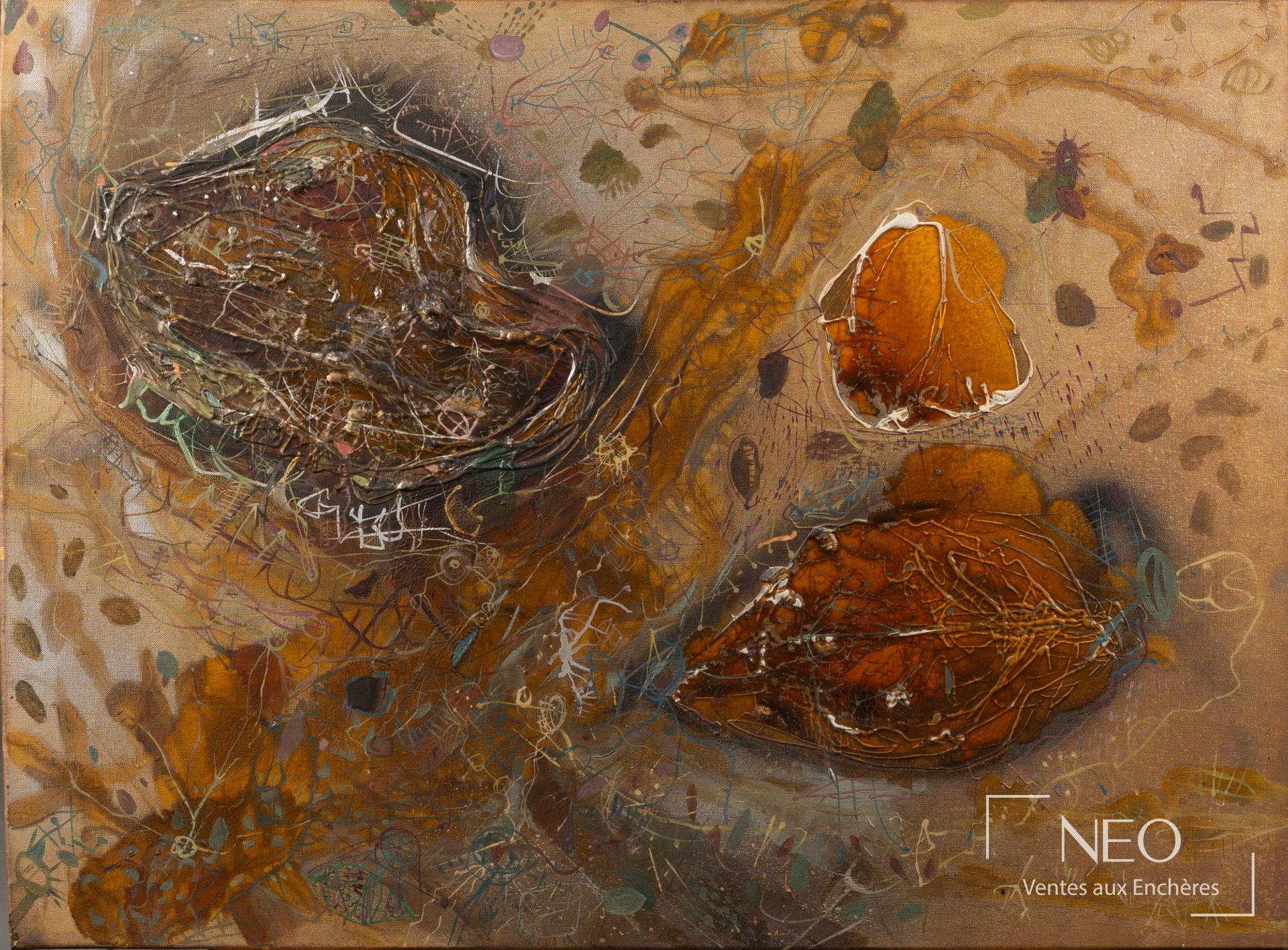 Composition abstraite en technique mixte sur toile