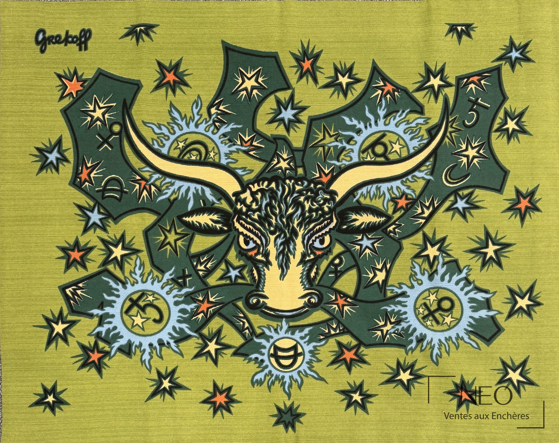 Élie Grekoff, Taureau, tapisserie en laine polychrome