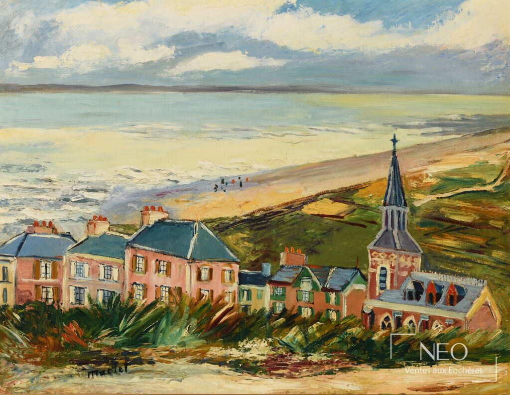 Vue du village de Saint-Michel-En-Grève peinte à l’huile