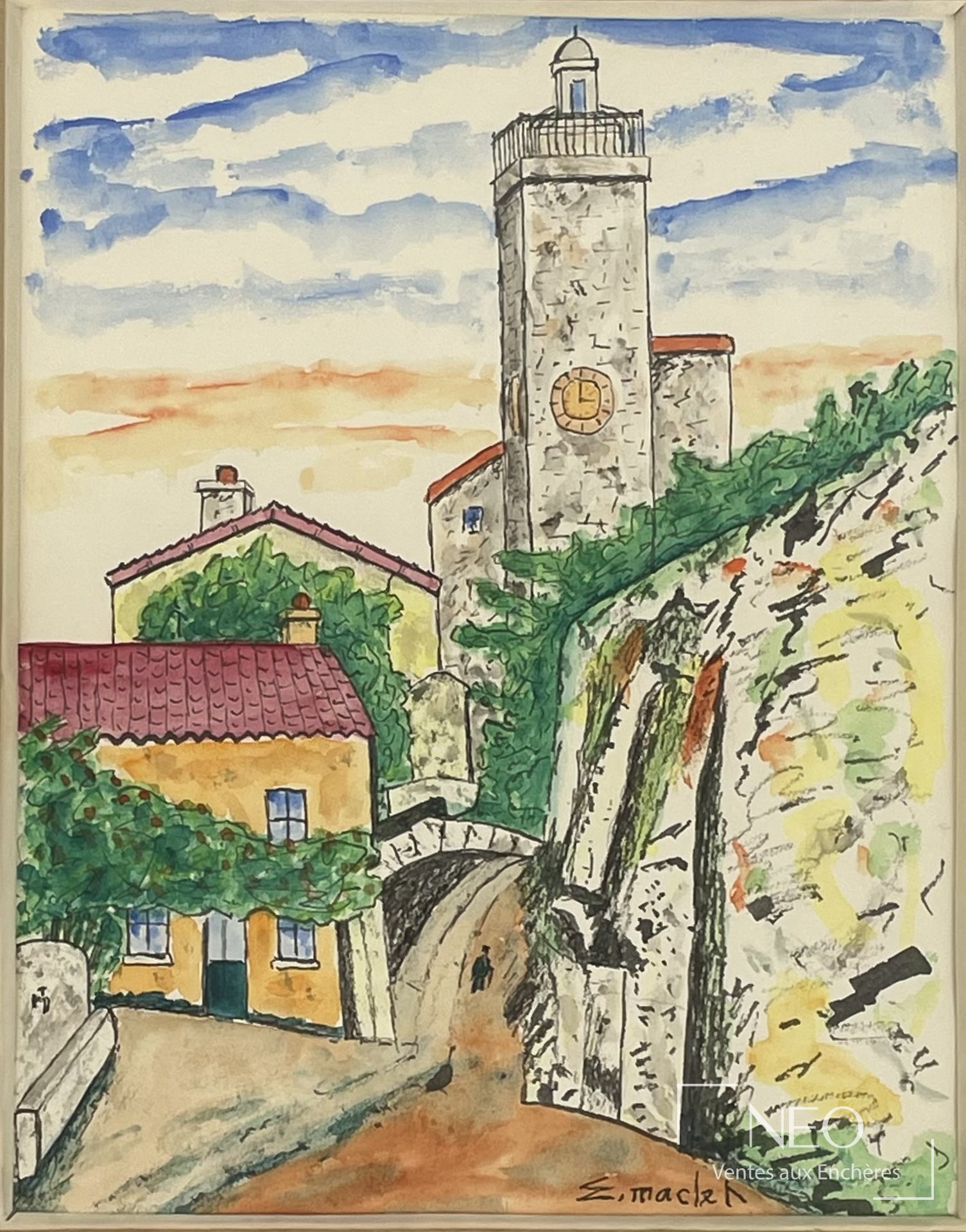 Vue de village colorée avec clocher