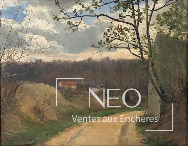 Paysage forestier peint à l’huile sur panneau