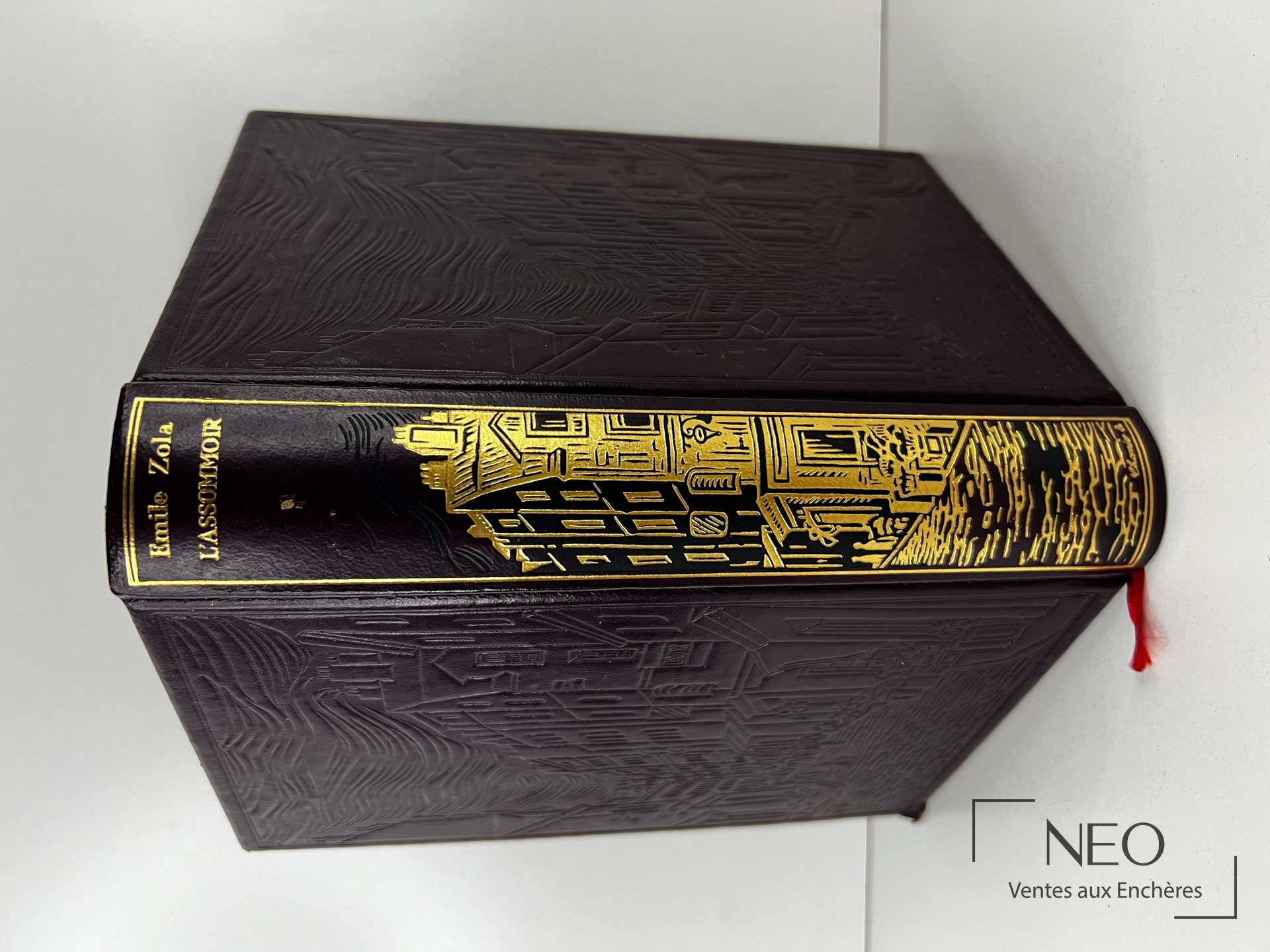 Livre relié noir et pourpre vu de trois quarts