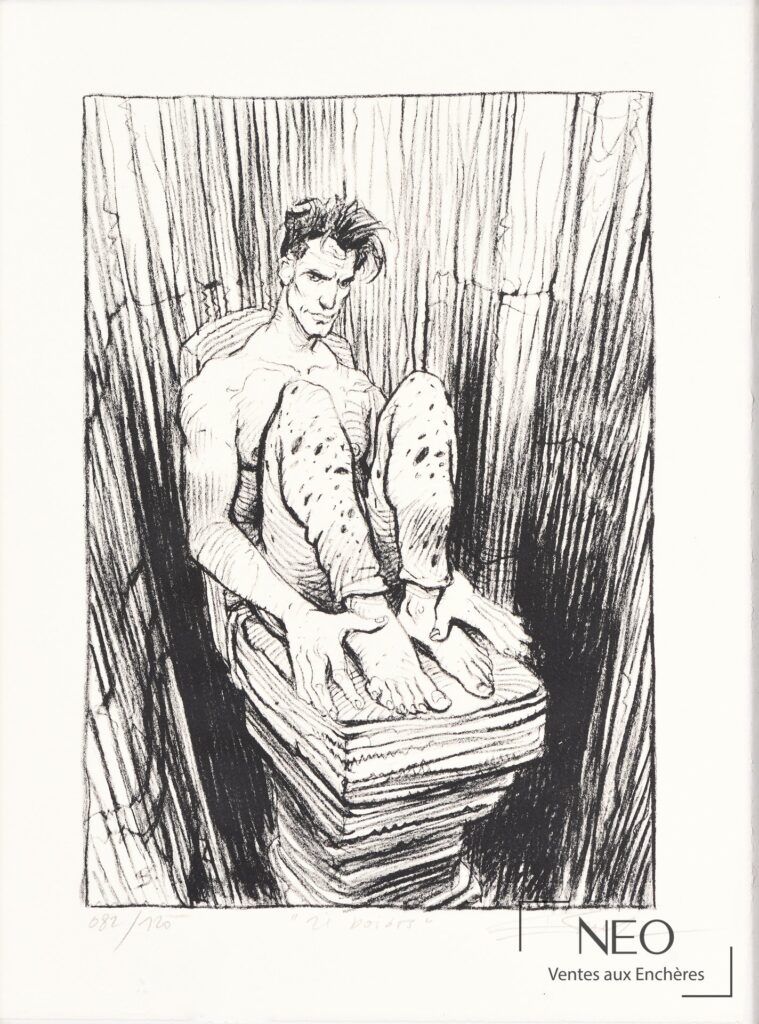 Lithographie d'Enki Bilal représentant un homme assis