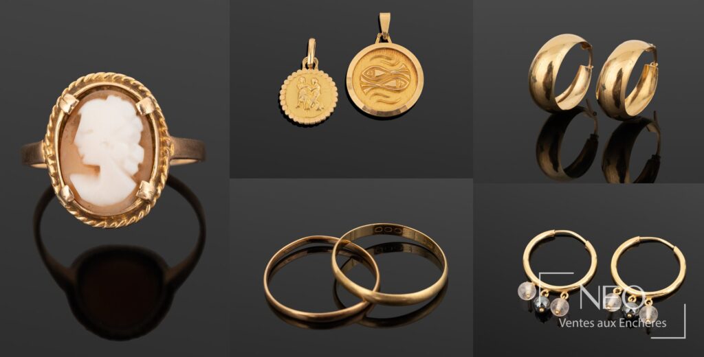 Ensemble de bijoux en or jaune comprenant bague à camée