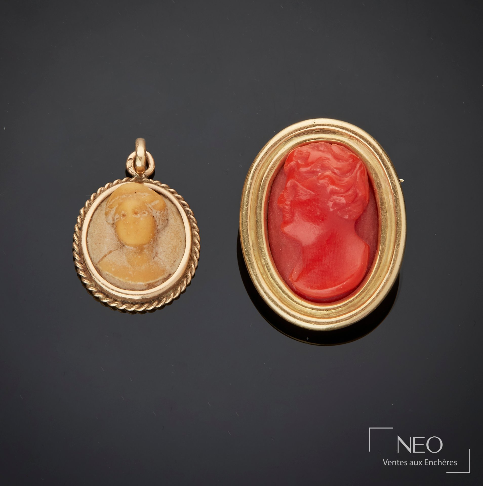 Deux camées montés sur or jaune 18 carats