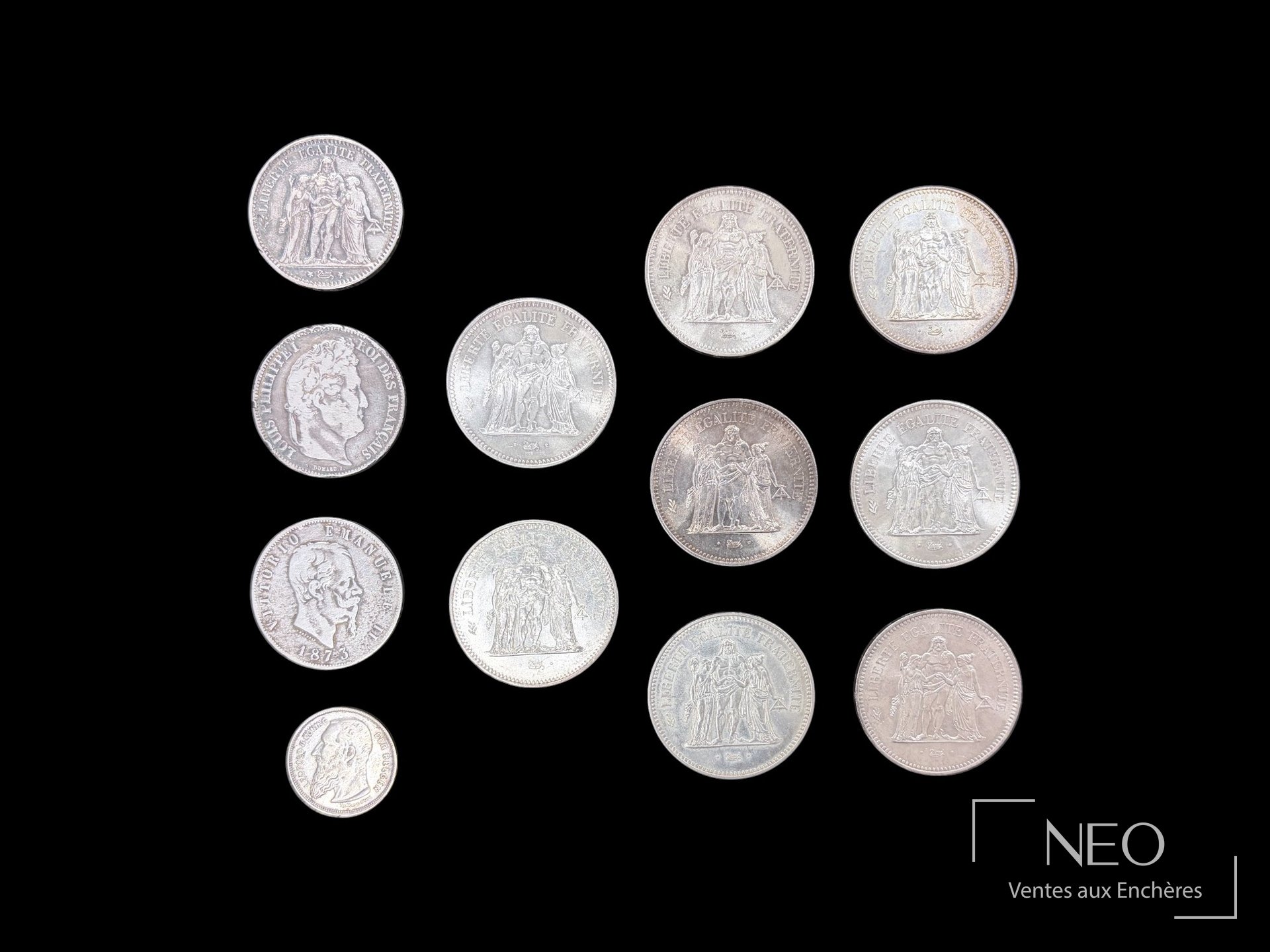 Ensemble de monnaies en argent France Italie Belgique XIXe-XXe siècle