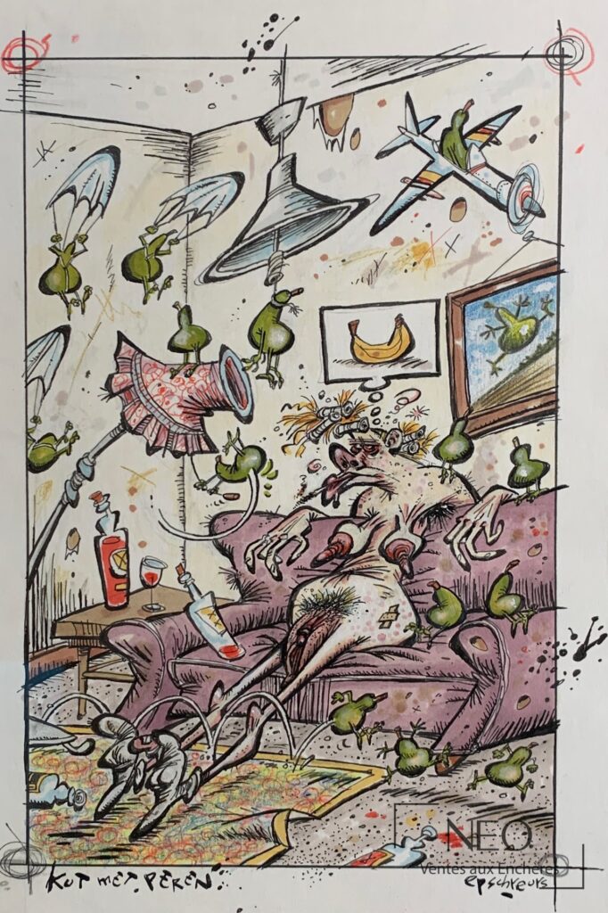 Dessin coloré de SCHREURS Eric intitulé Kut met peren