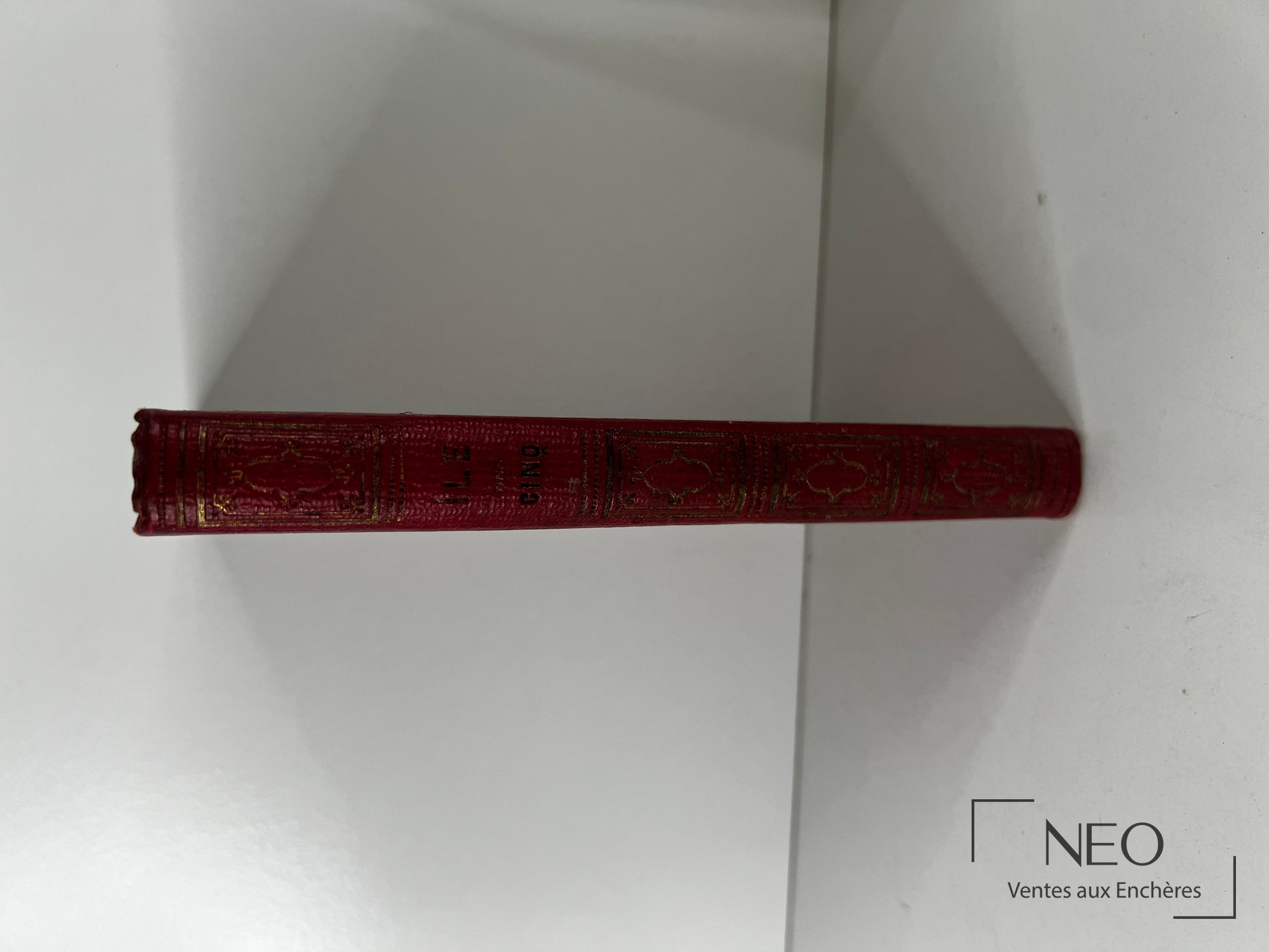 Dos rouge d'un livre ancien avec décor doré et titre au centre