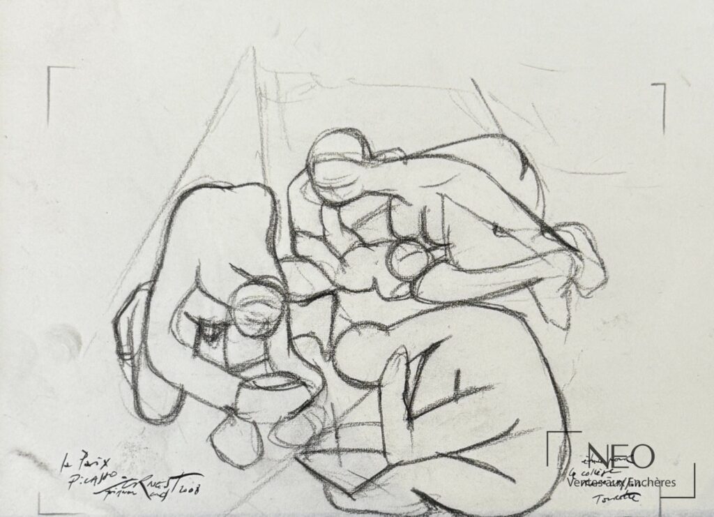 Étude sur papier d’Ernest Pignon-Ernest représentant une composition au crayon noir