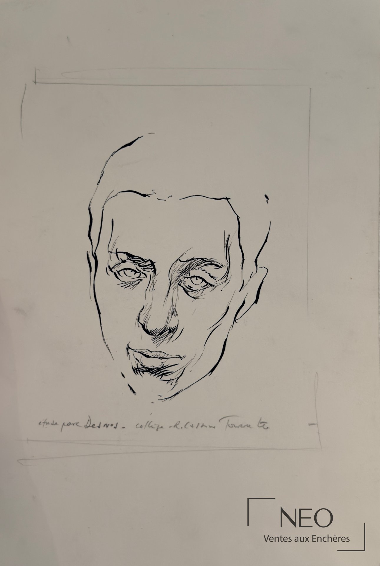 Étude sur papier d'Ernest Pignon-Ernest représentant le visage de Robert Desnos