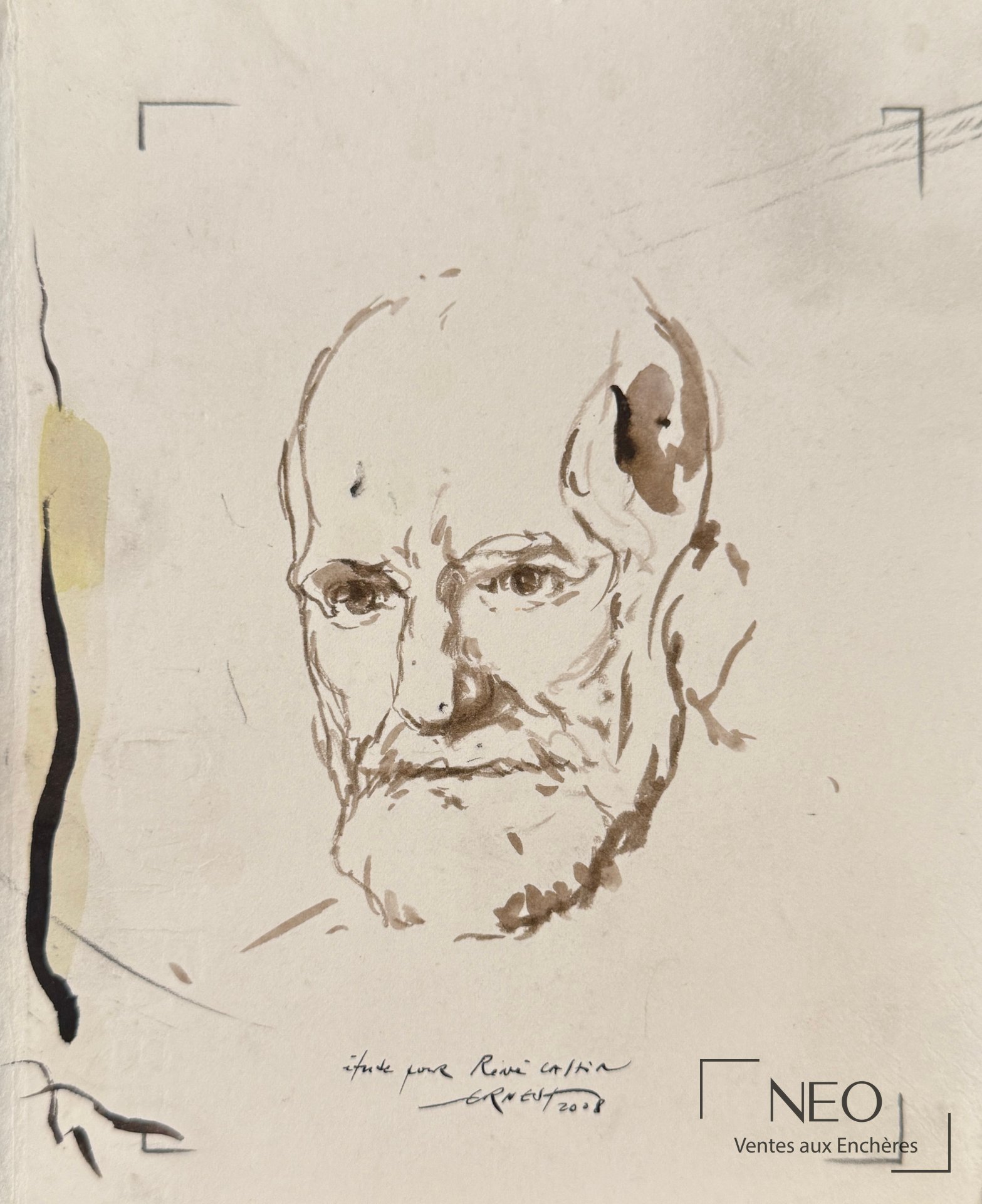 Portrait esquissé de René Cassin à la technique mixte sur papier
