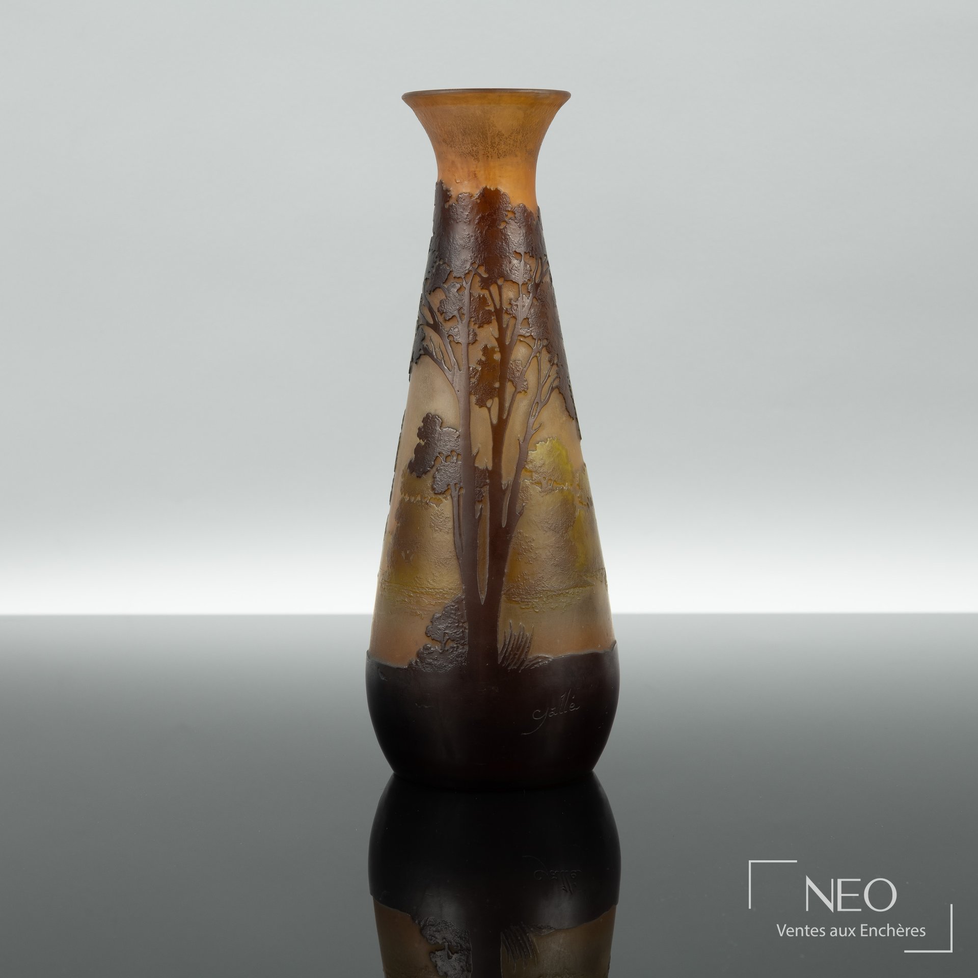 Établissements Gallé Vase en verre multicouche à décor gravé en camée
