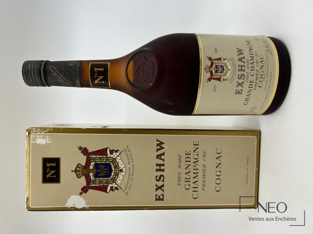 Bouteille Exshaw Cognac Grande Champagne 1er cru avec sa boîte.