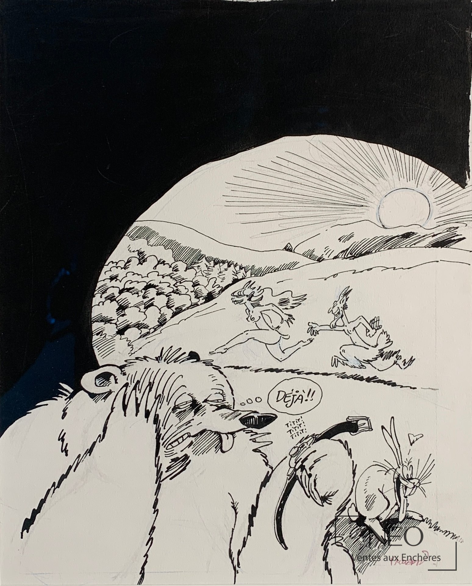 Couverture originale noir et blanc avec scène de montagne