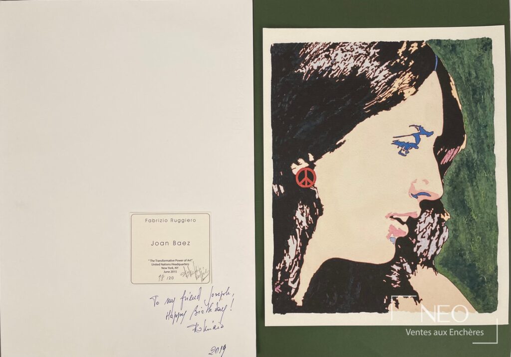 Page de titre et œuvre de Fabrizio Ruggiero pour Joan Baez