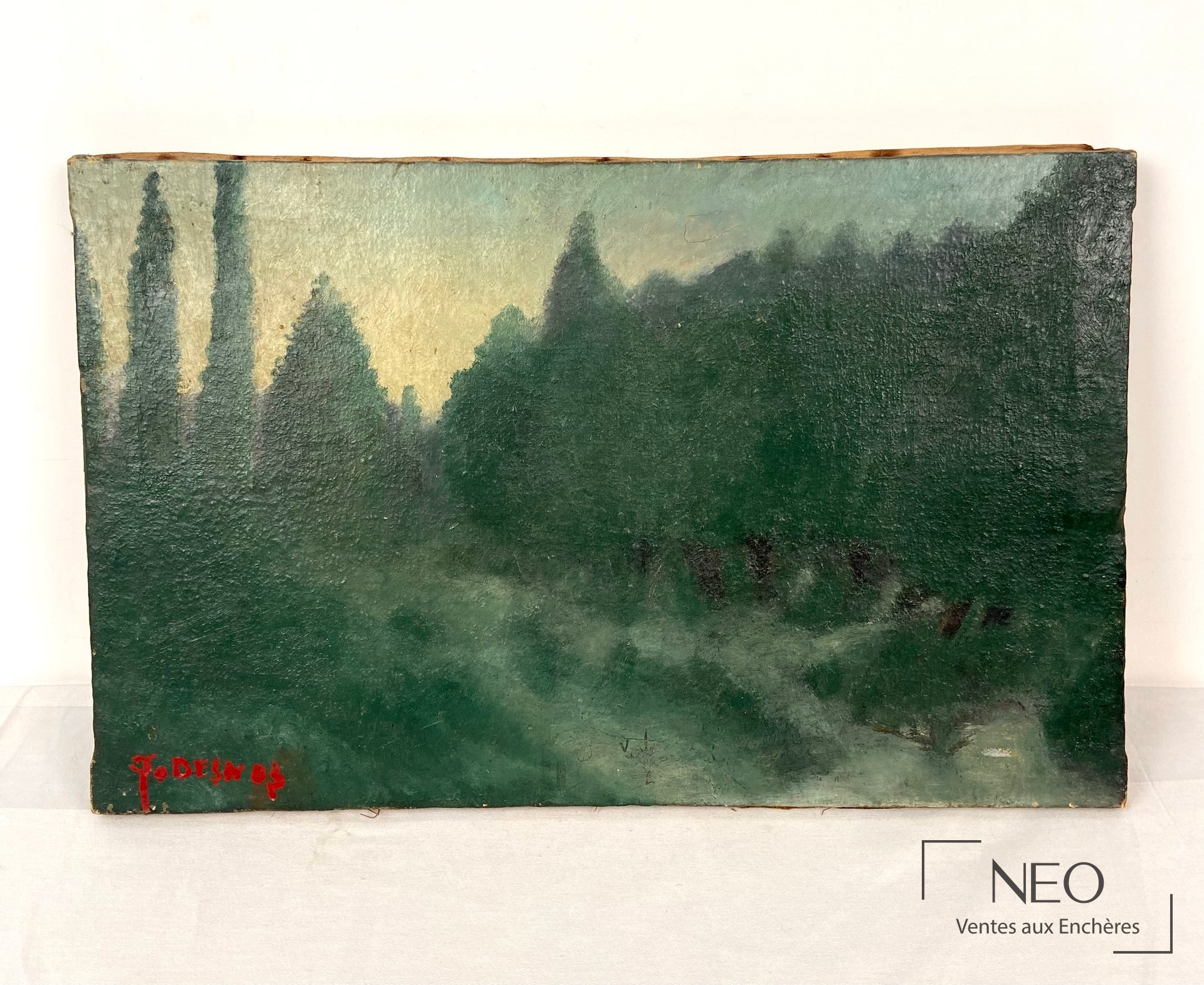Paysage forestier à l'huile sur toile signé en bas à gauche