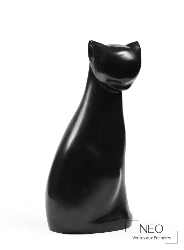 Sculpture de chat en bronze noir