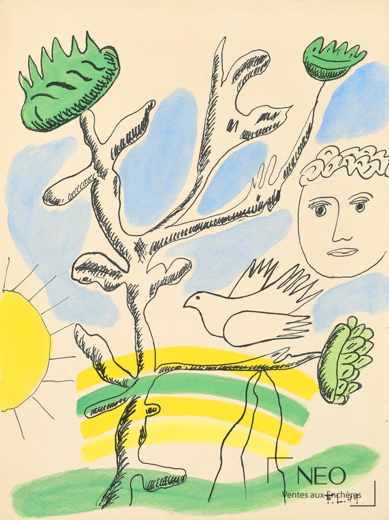 Gouache colorée de Fernand Léger représentant un oiseau