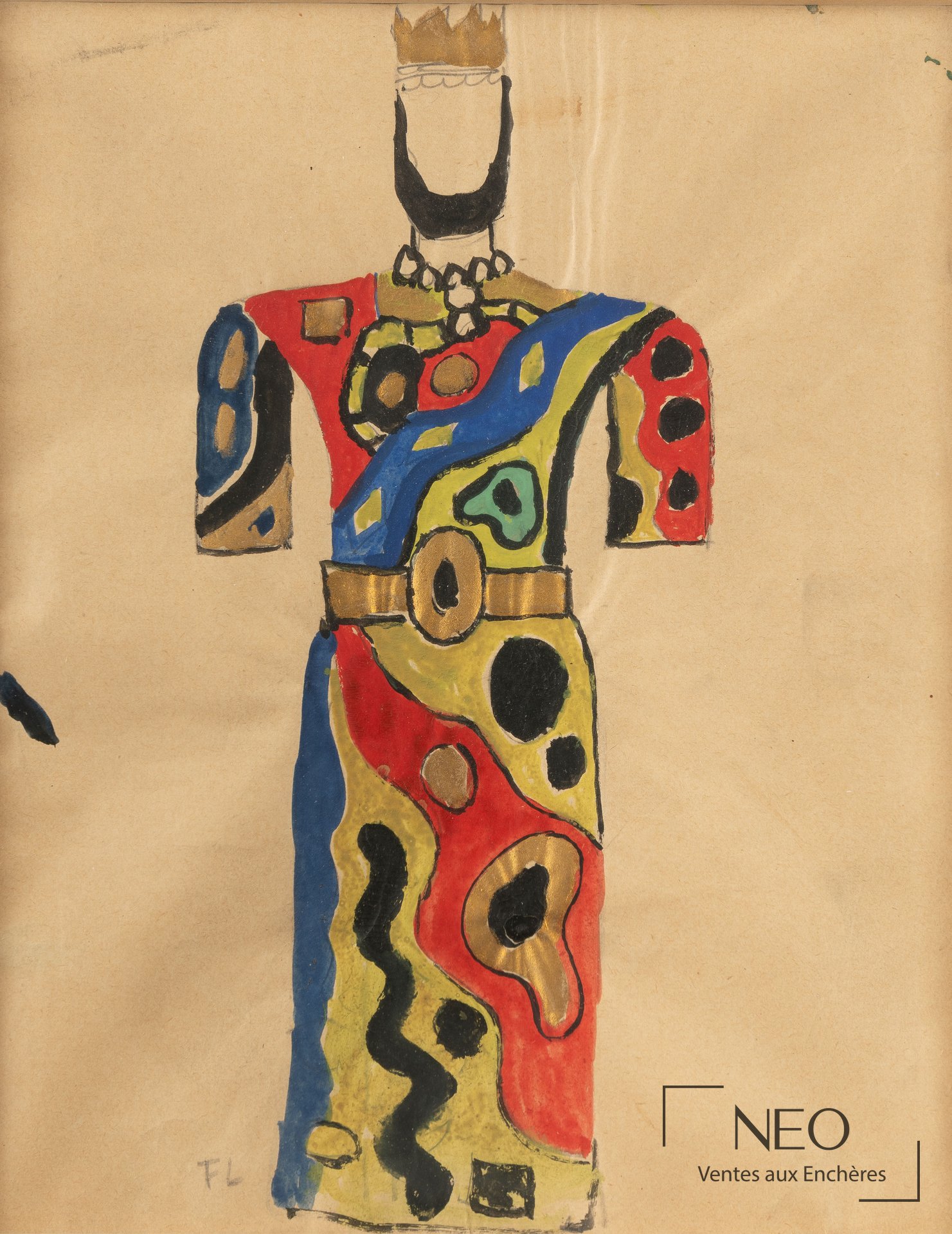 Gouache de Fernand Léger montrant une figure stylisée aux couleurs vives sur papier