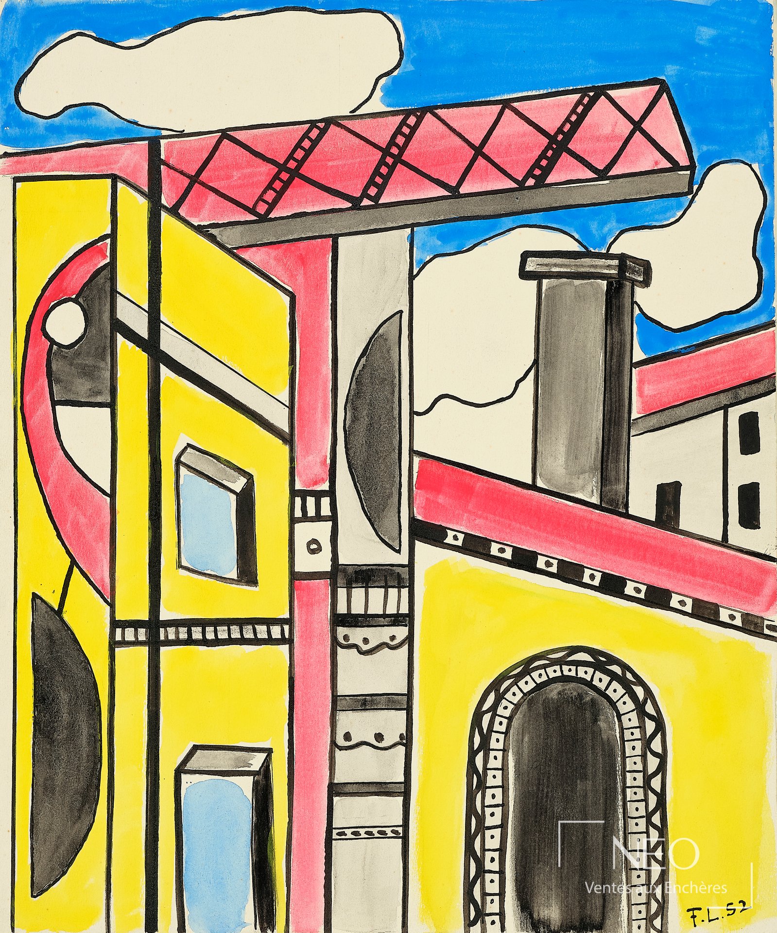 Composition colorée de Fernand Léger représentant des formes architecturales et industrielles