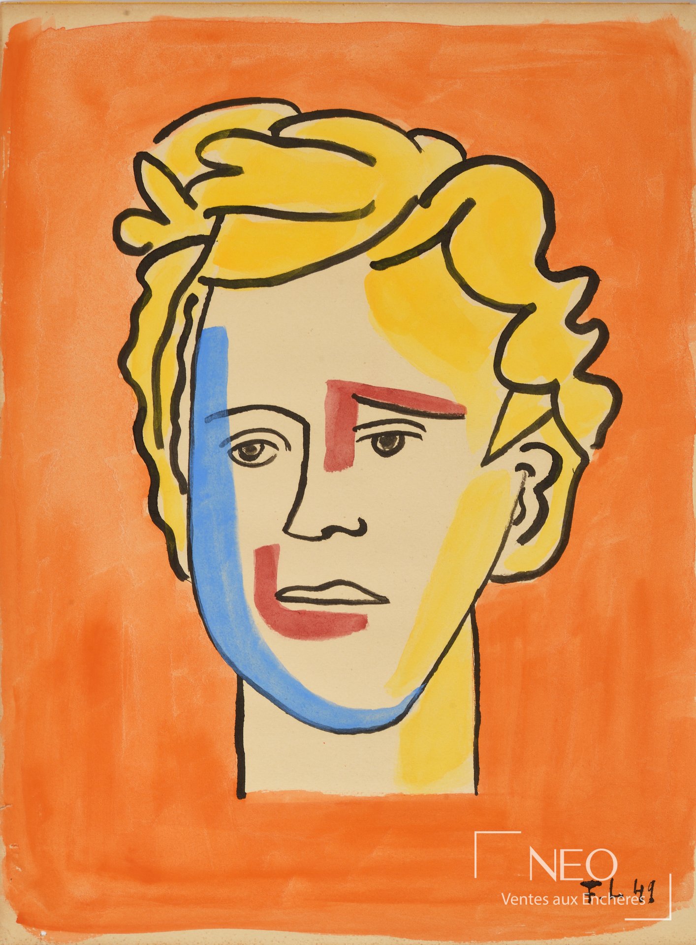 Portrait stylisé dArthur Rimbaud en gouache orange