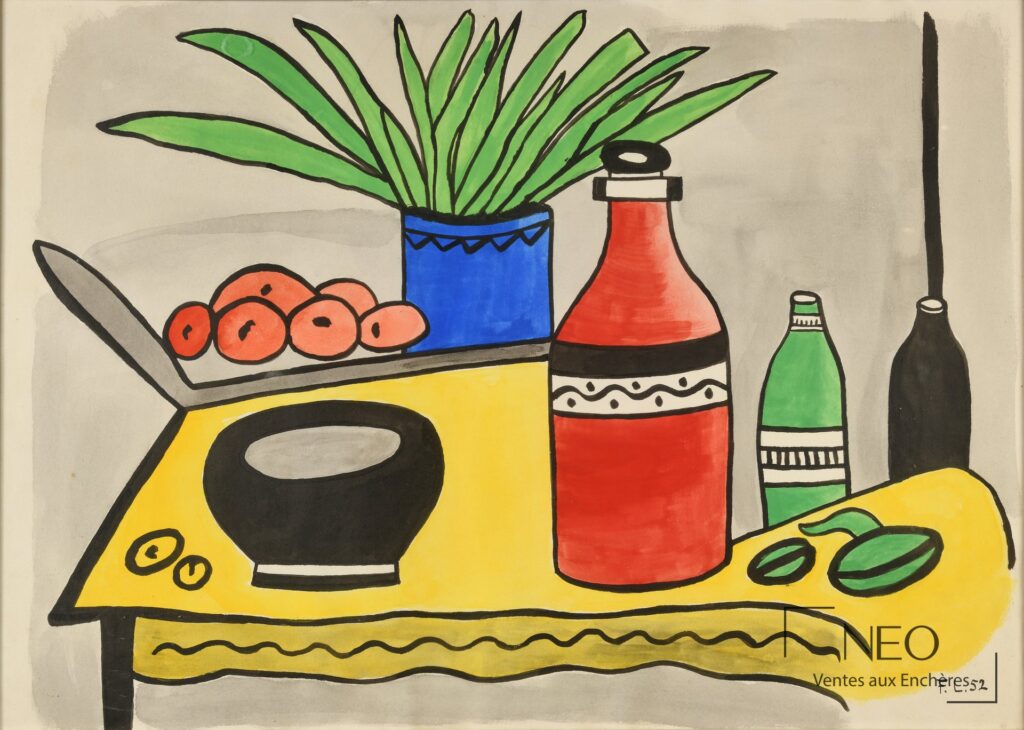 Composition colorée de Fernand Léger représentant une table jaune avec vase