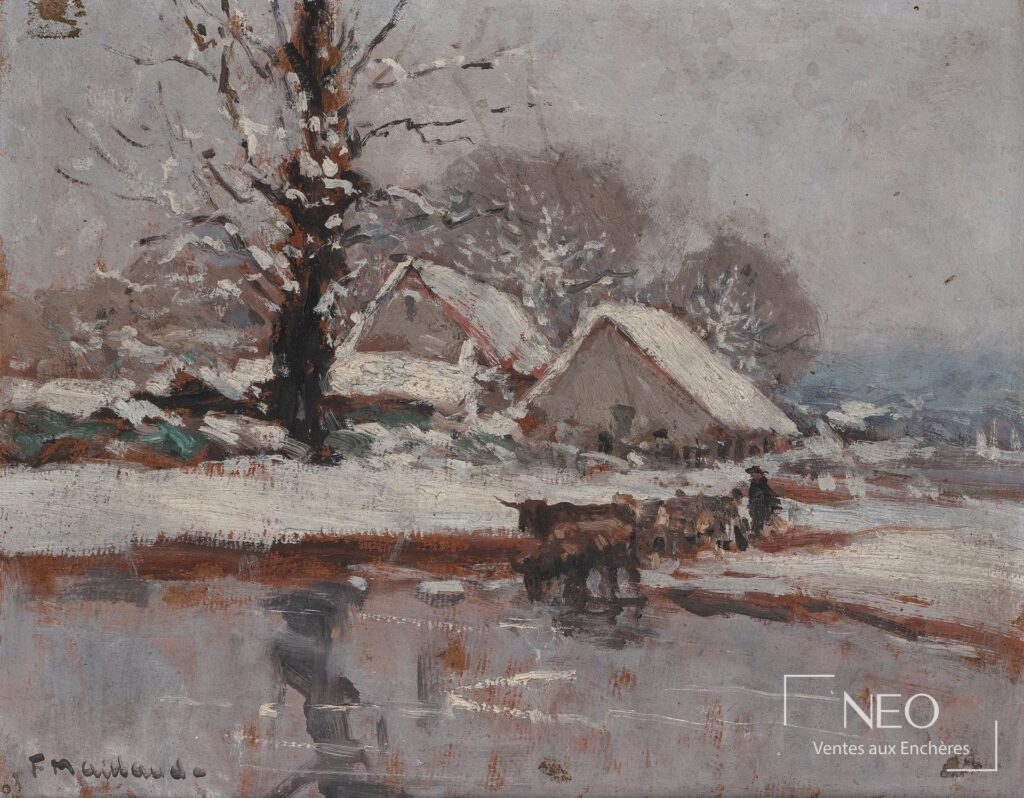 Paysage hivernal aux boeufs de Fernand Maillaud