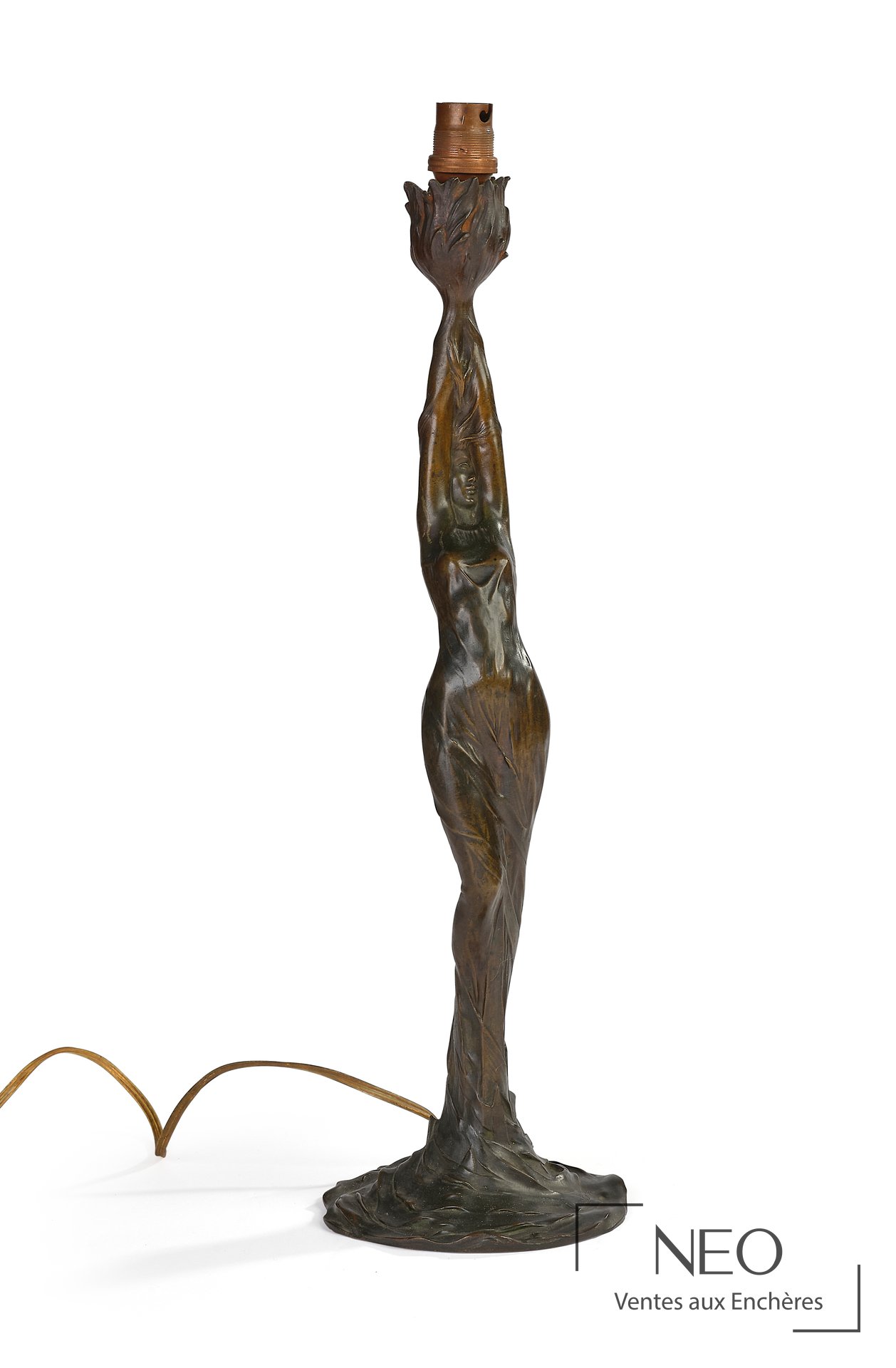 Firmin BATE Femme, pied de lampe Art Nouveau en bronze