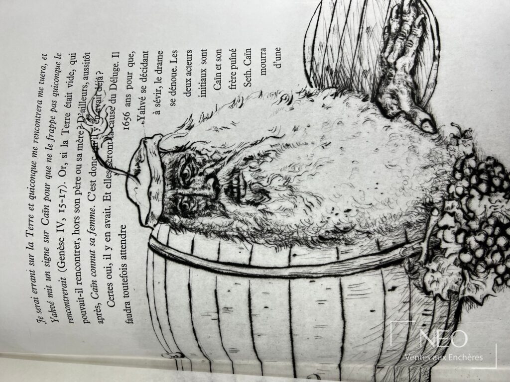 Page illustrée d’un livre avec texte et grande gravure de chasse