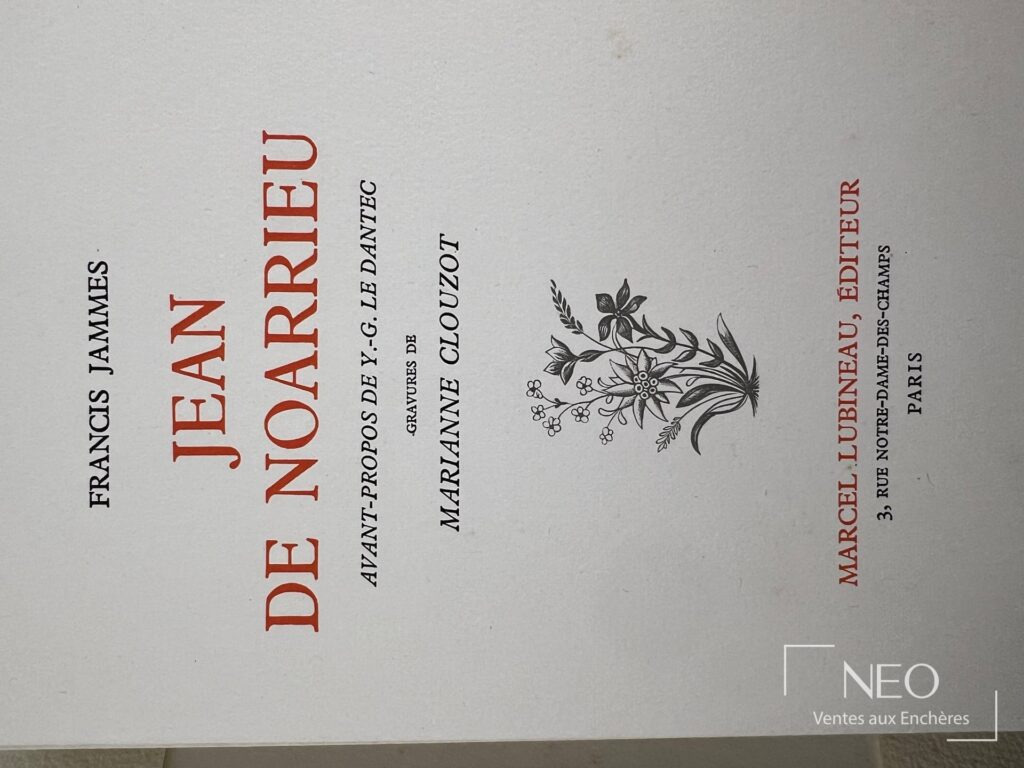 Couverture de Jean de Noarrieu de Francis Jammes avec titre imprimé en rouge et noir
