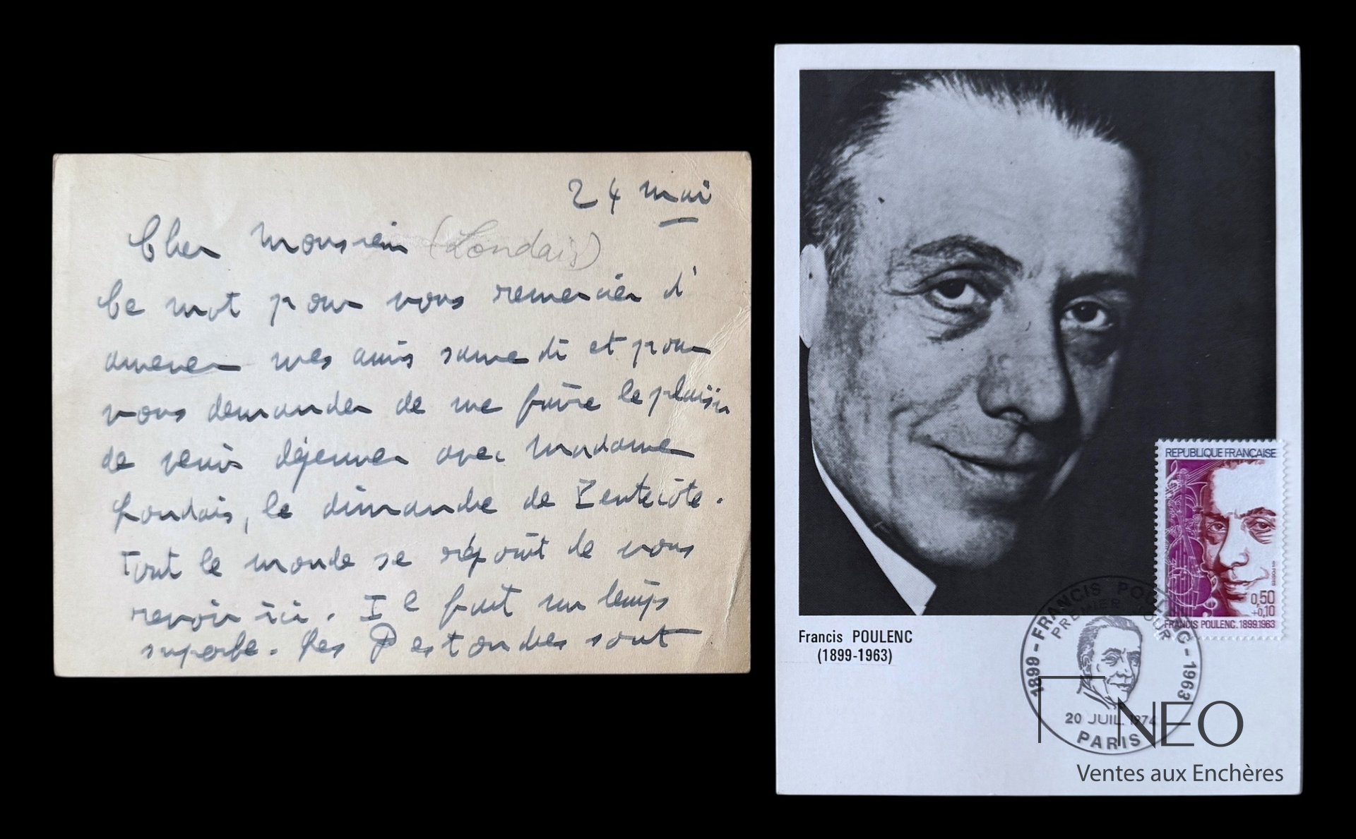 Carte autographe signée de Francis Poulenc