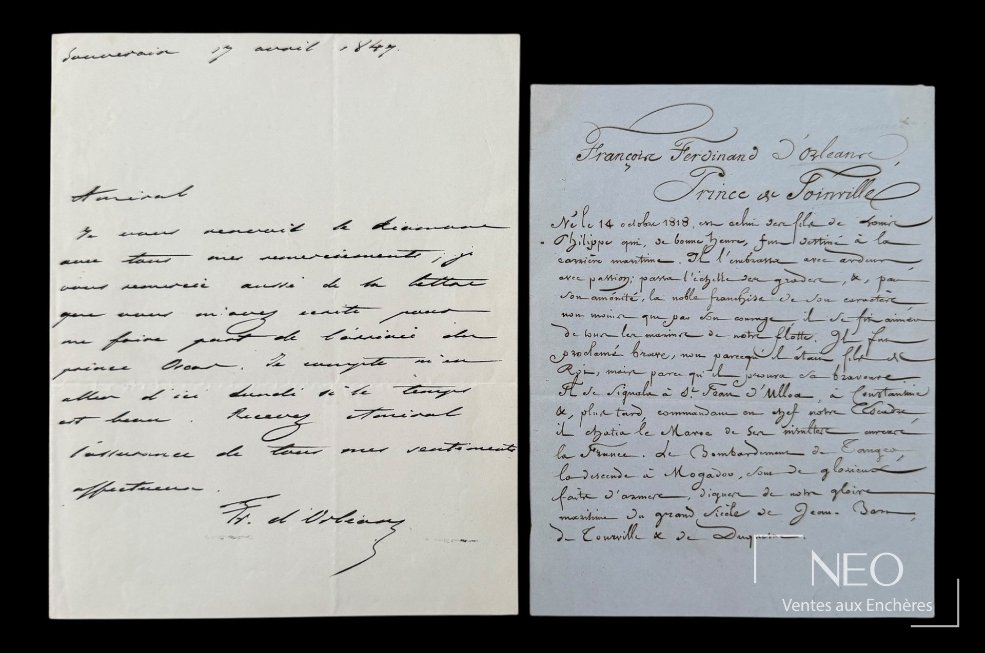 Lettre autographe signée de François Ferdinand