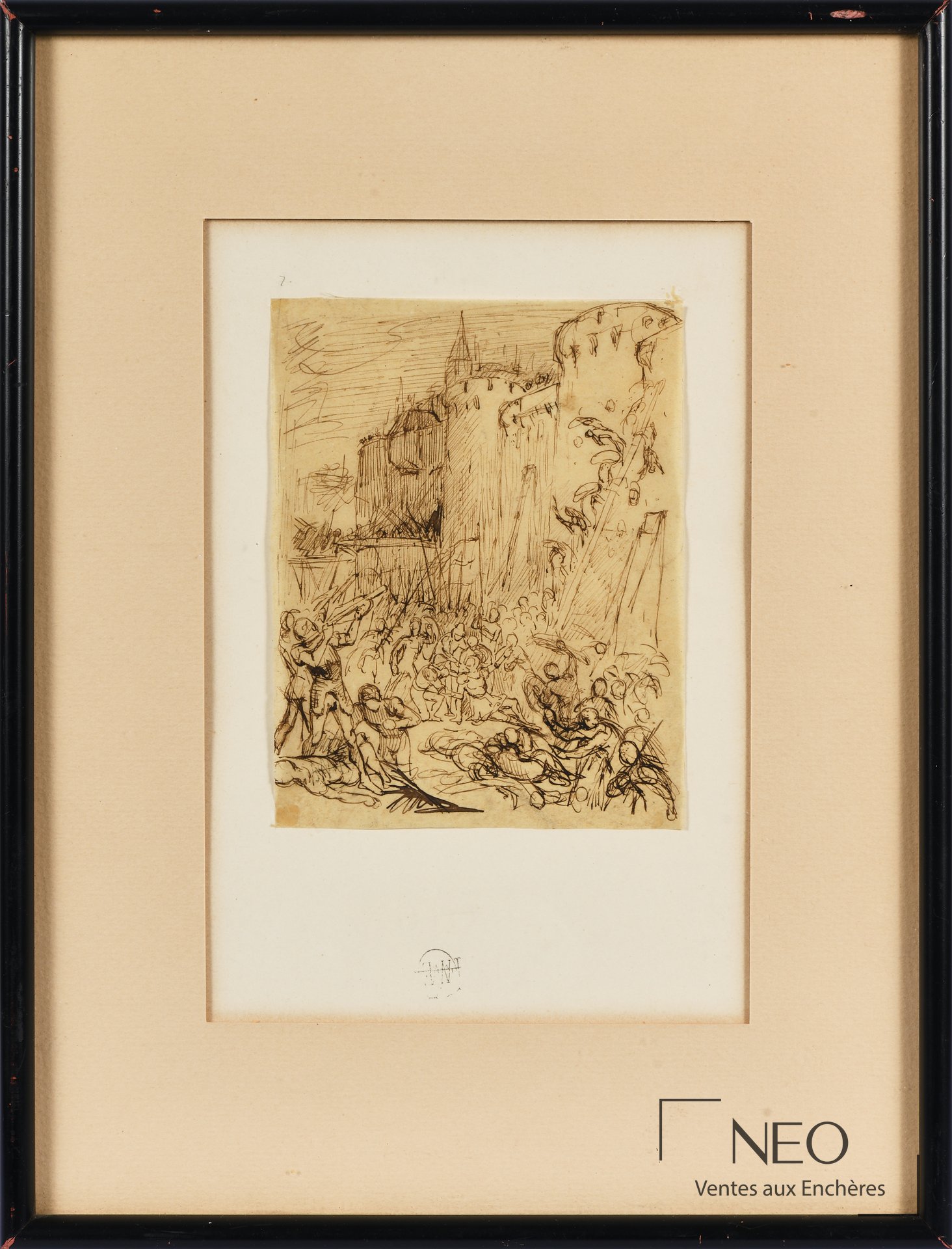 François Flameng Scène de bataille, encre sur papier