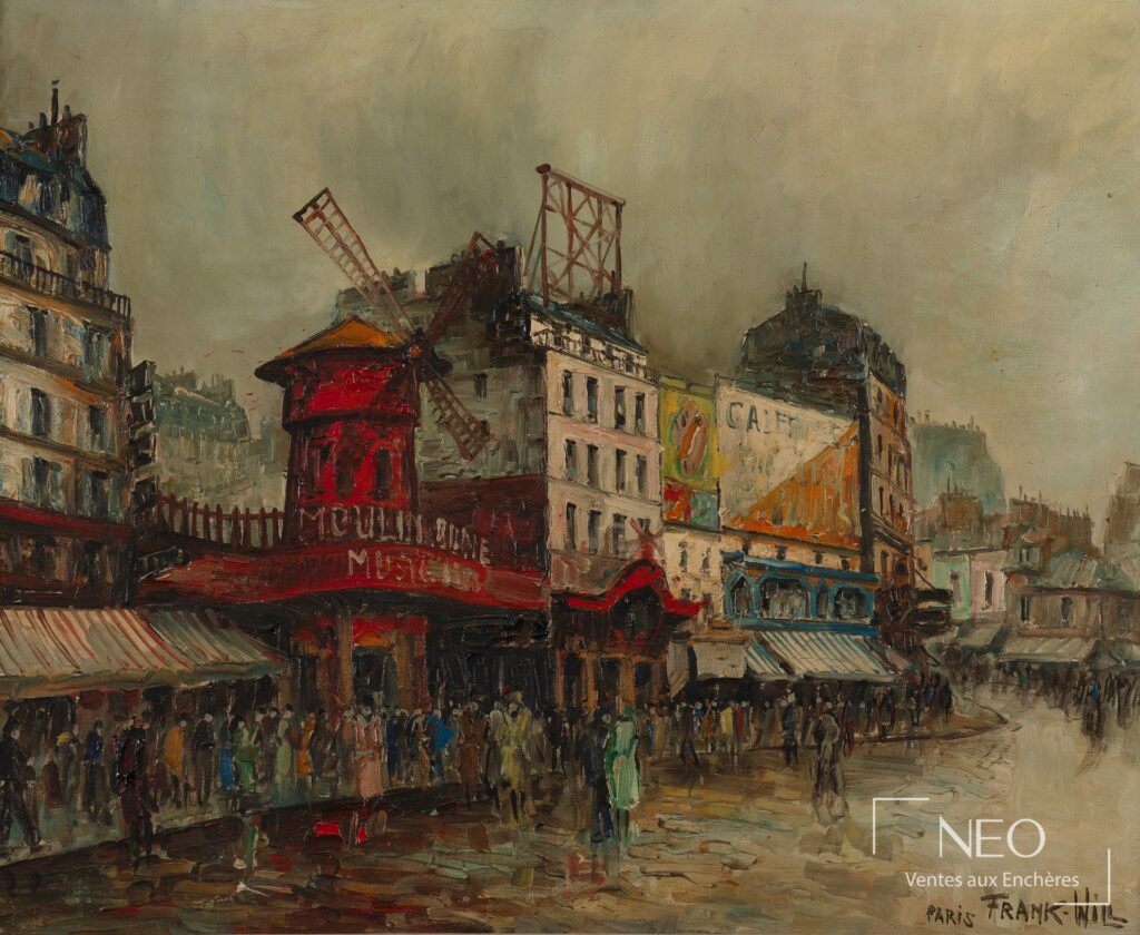 Huile sur toile représentant le Moulin Rouge