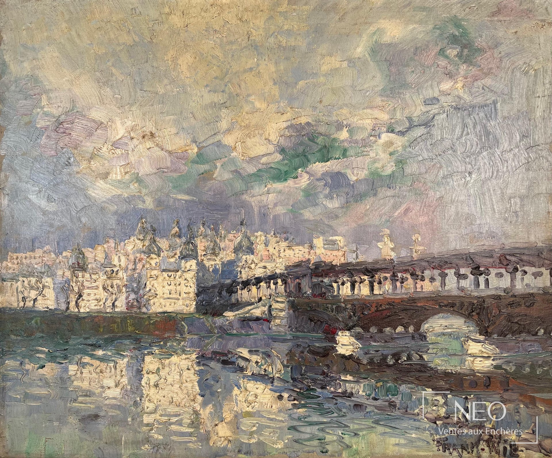 Vue du pont de Bir Hakeim peinte en empâtements colorés sur toile