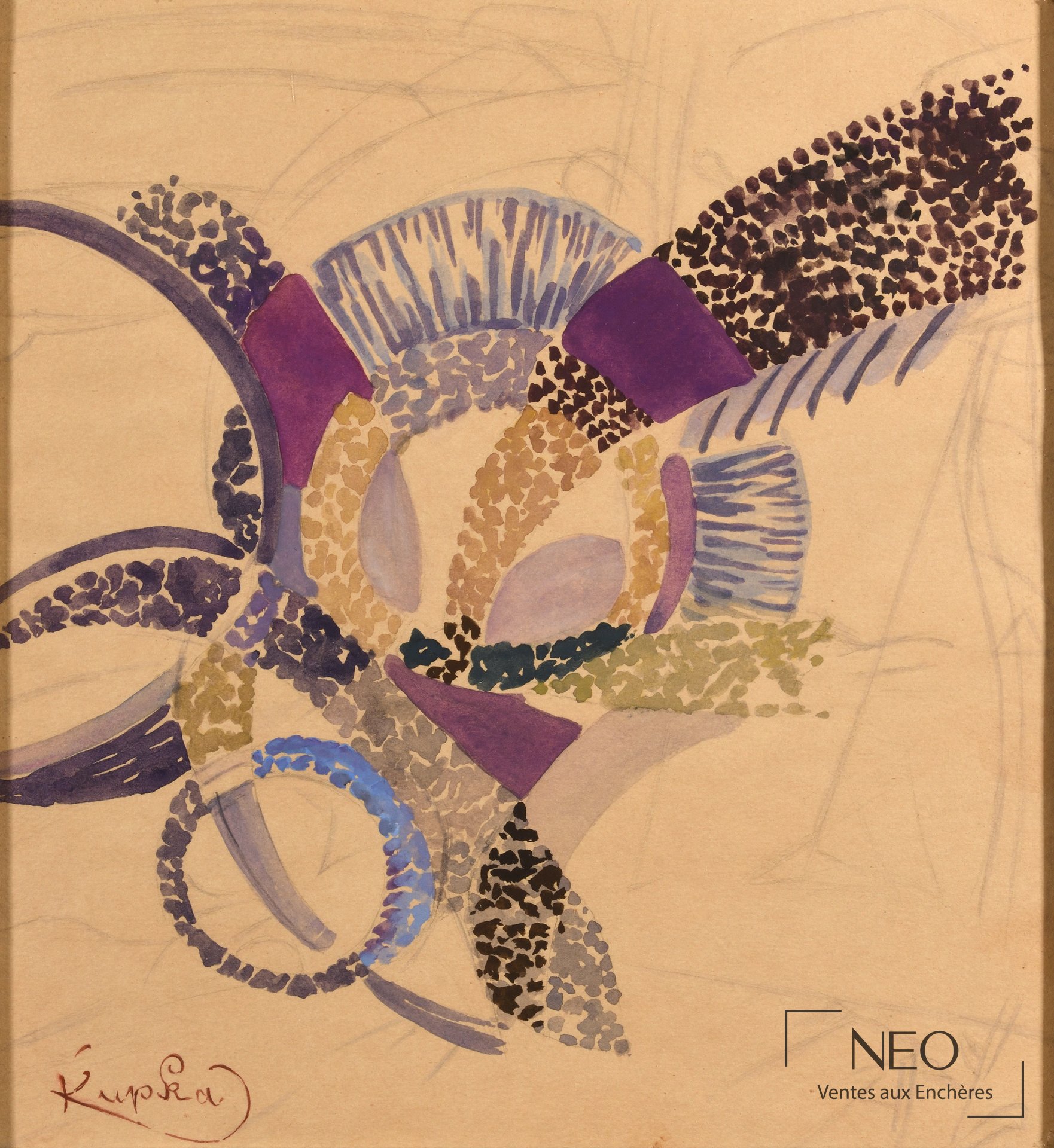 Composition abstraite de Frantisek Kupka aux formes colorées sur papier