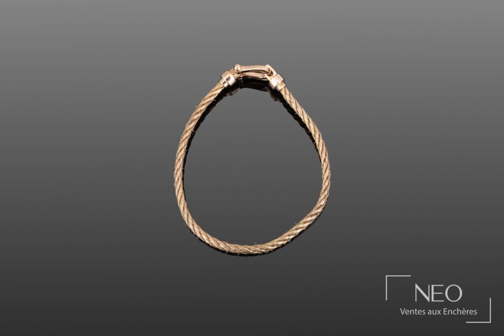 Bracelet Fred Force 10 en or rose avec maille câble et fermoir manille