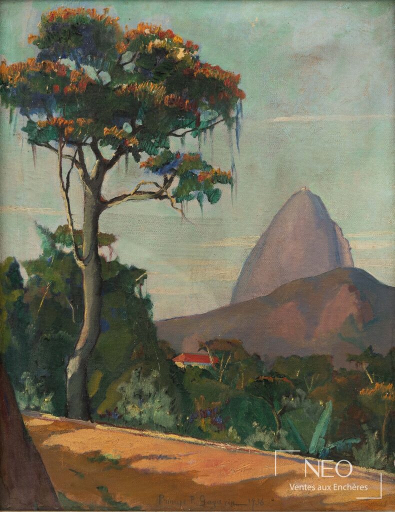 Huile sur toile figurant le Pain de Sucre à Rio