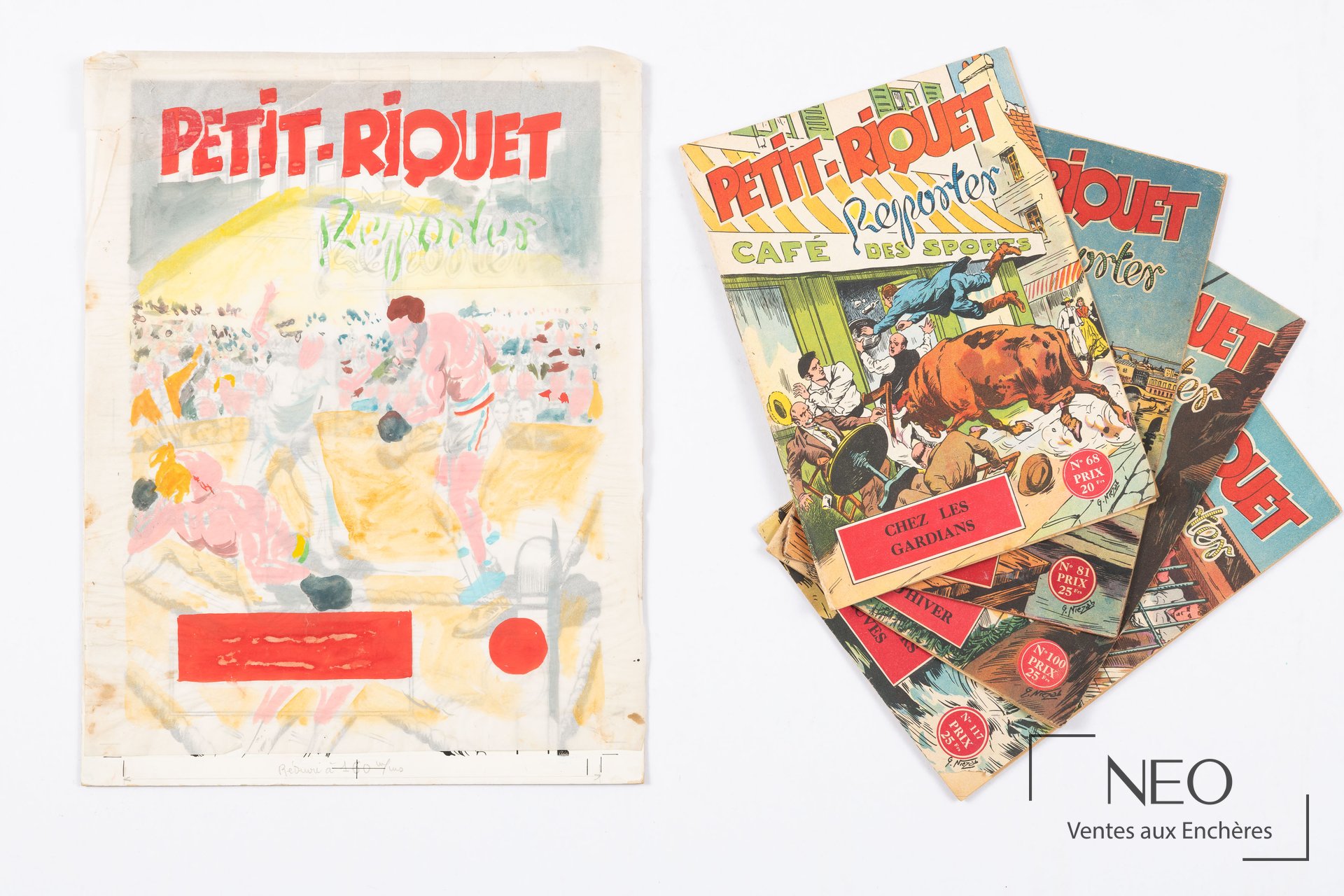 Couverture originale Petit Riquet Reporter et ensemble de planches avec numéros du récit