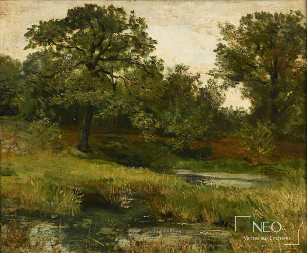 Paysage arboré peint à l'huile sur toile