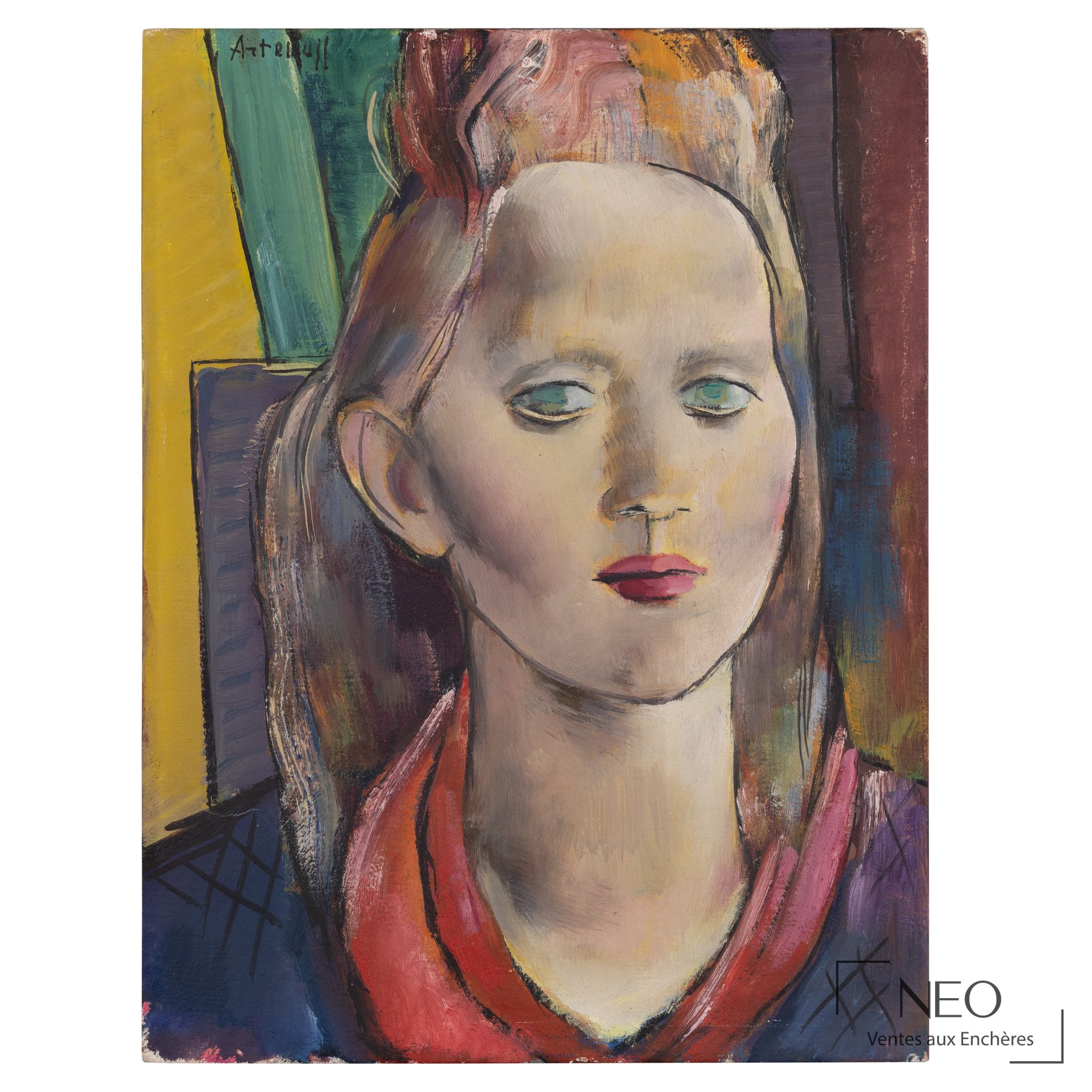 Buste de femme peint à l'huile sur toile