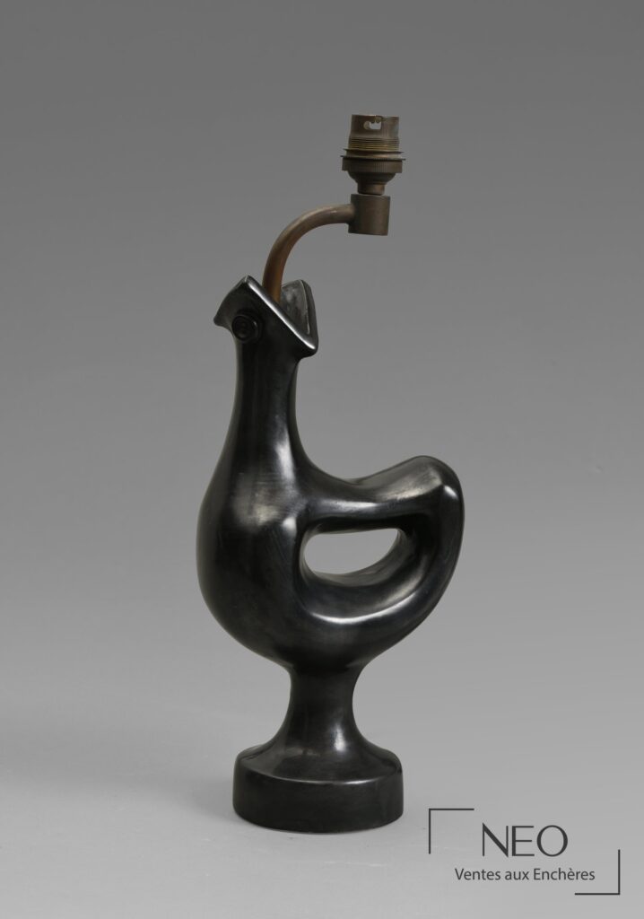 Lampe oiseau de Georges Jouve en céramique émaillée noire