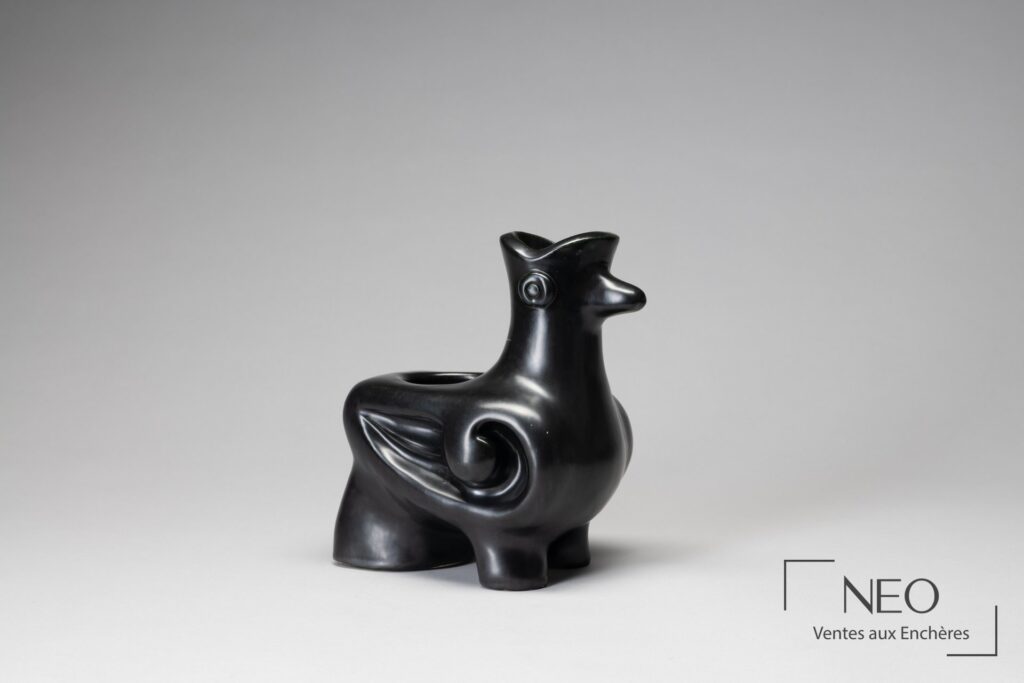 Vase Oiseau de Georges Jouve en céramique émaillée noire
