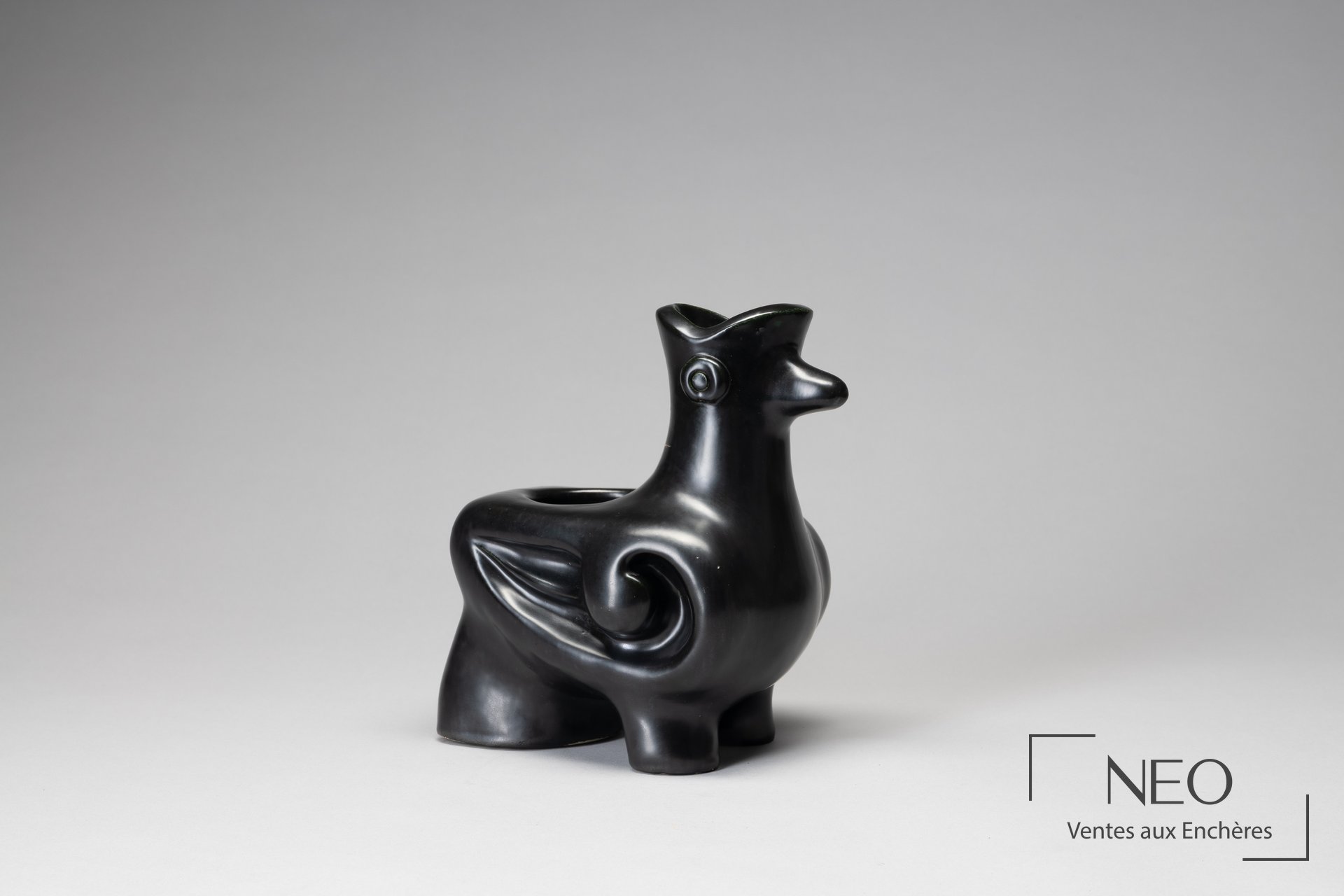 Vase Oiseau de Georges Jouve en céramique émaillée noire