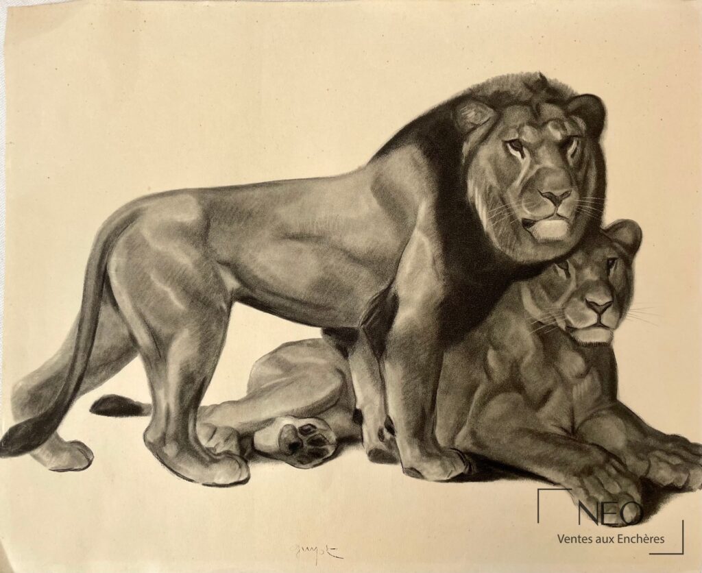 Lion et lionne de Georges Lucien Guyot