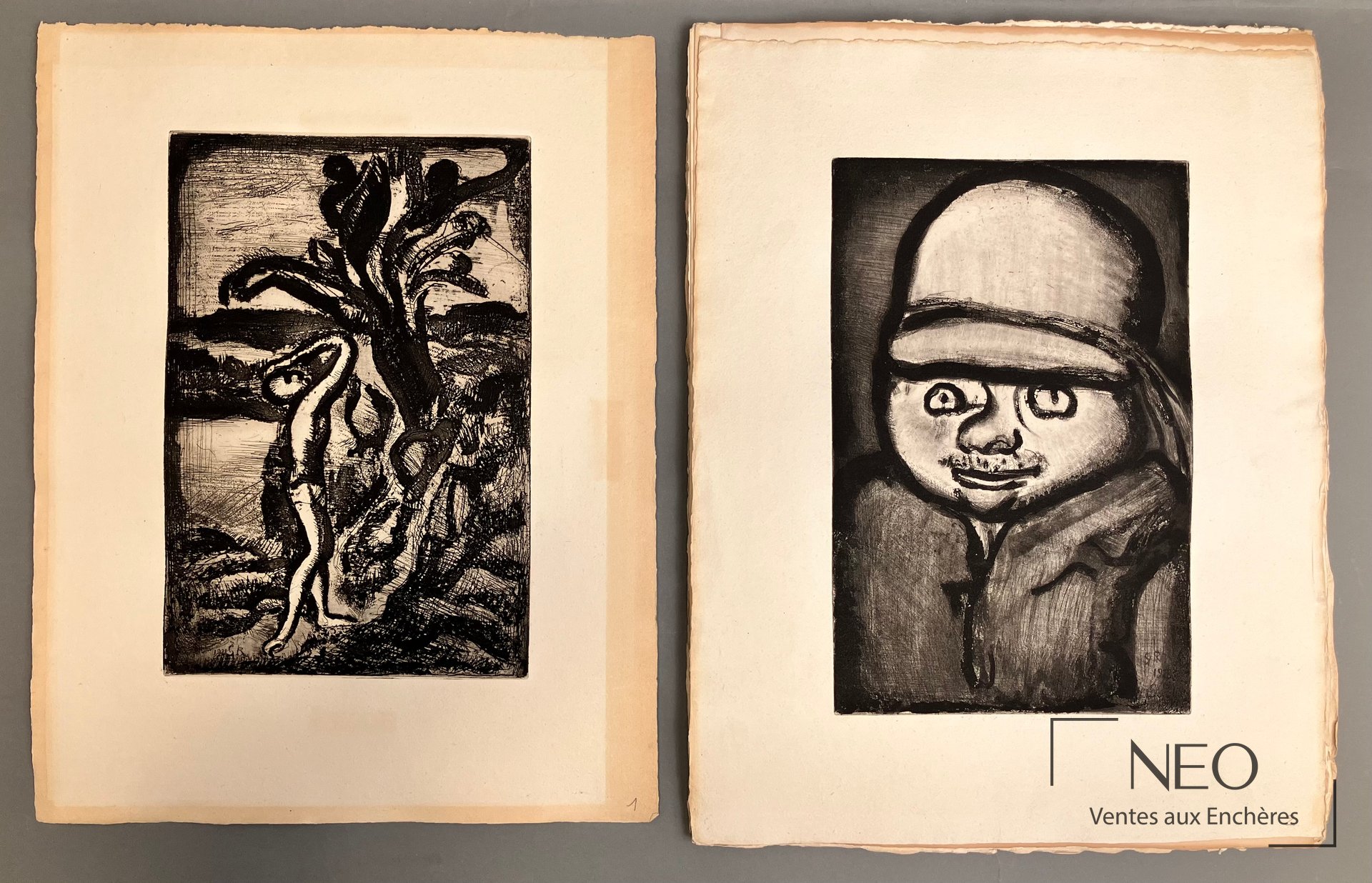 Deux planches de Georges Rouault en noir sur papier vergé