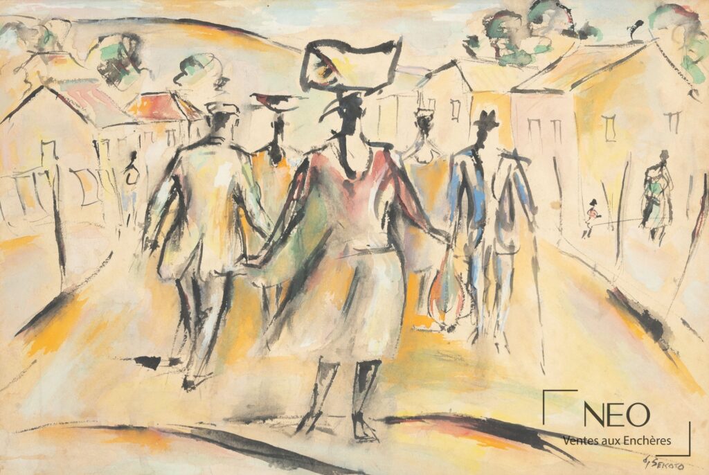 Composition de Gérard Sekoto avec personnages dans une rue