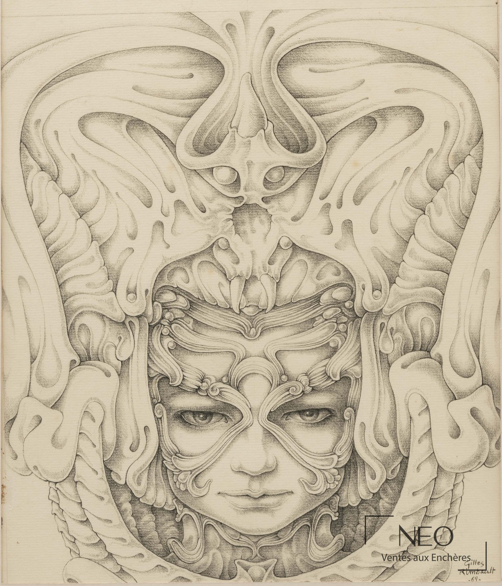 Dessin au crayon représentant un visage féminin stylisé