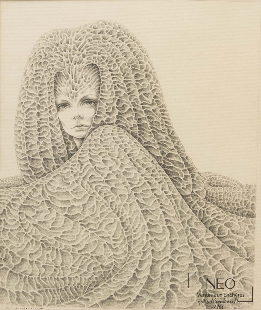 Dessin au crayon sur papier représentant une femme