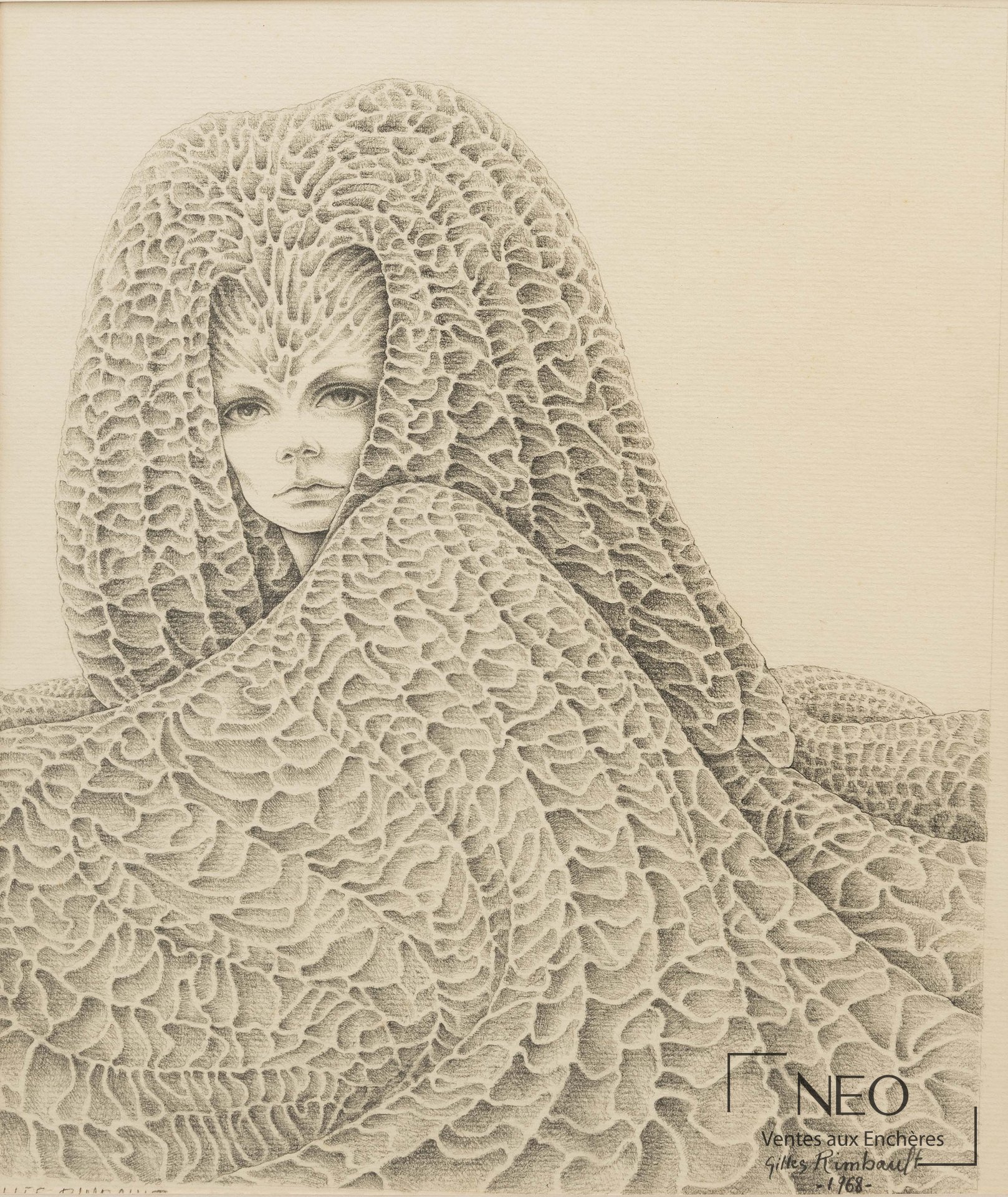 Dessin au crayon sur papier représentant une femme